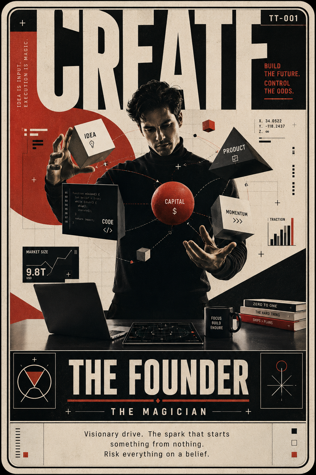 Tech Tarot card TT-001, The Founder — The Magician